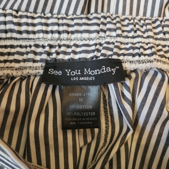 See You Monday Striped High Waisted Pleated Circle Skirt Tie Back Bow - Picture 4 of 7